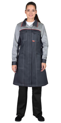 Халат СИРИУС-ИРИНА женский, тёмно-серый со светло-серым и красным кантом