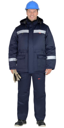 Куртка СИРИУС-БРИГАДИР зимняя, мех. ворот, капюшон, тёмно-синяя с СОП (утеплитель 600 гр)